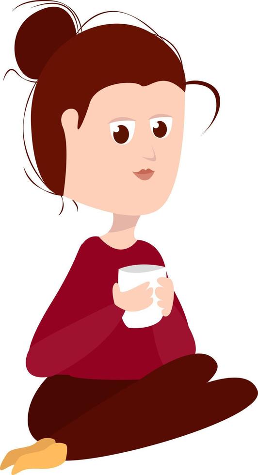 mujer en casa bebiendo té, ilustración, vector sobre fondo blanco