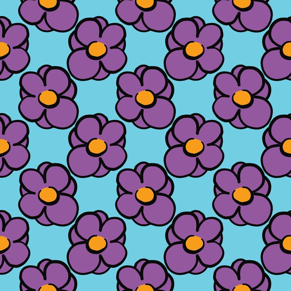 Small violets,seamless pattern on blue background. vector