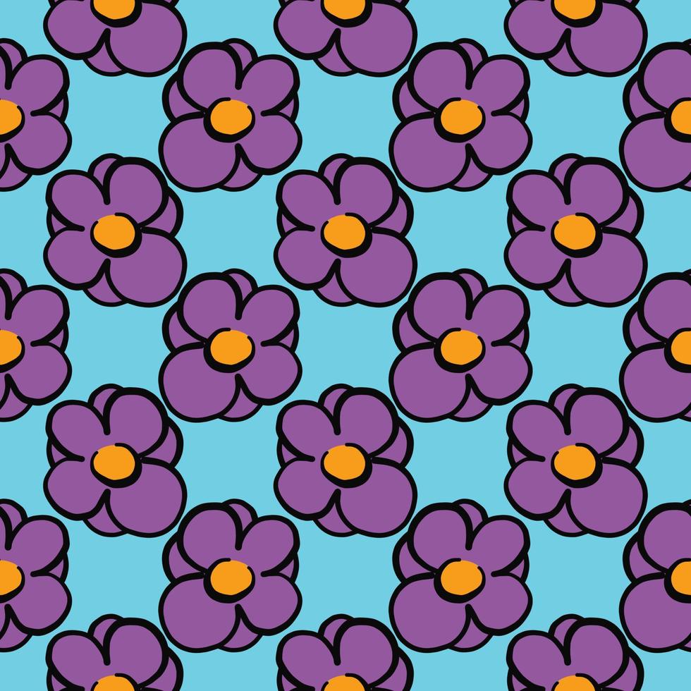 Small violets,seamless pattern on blue background. vector