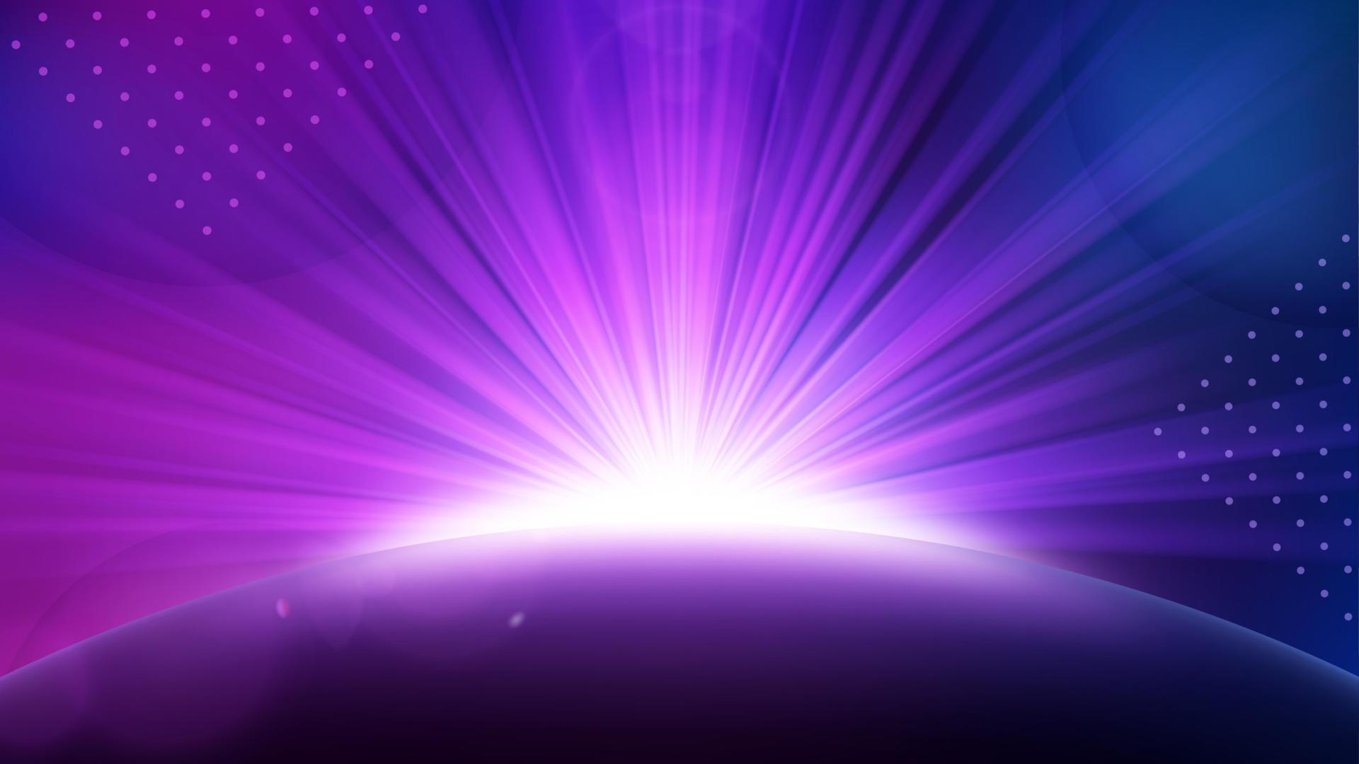 Violet Light Rising from Horizon, Glowing Shine Background. Widescreen