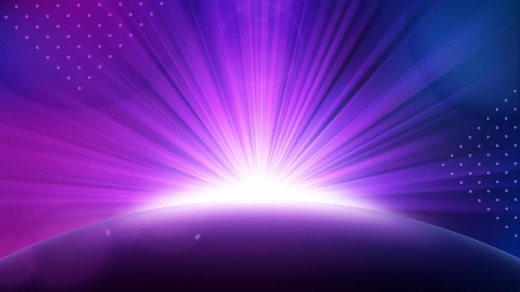 Violet Light Rising from Horizon, Glowing Shine Background. Widescreen Vector Illustration