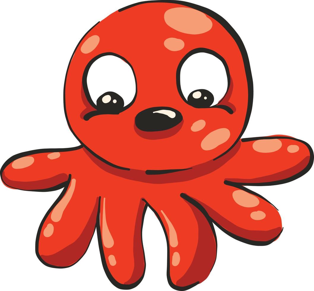 Red squid, illustration, vector on white background.