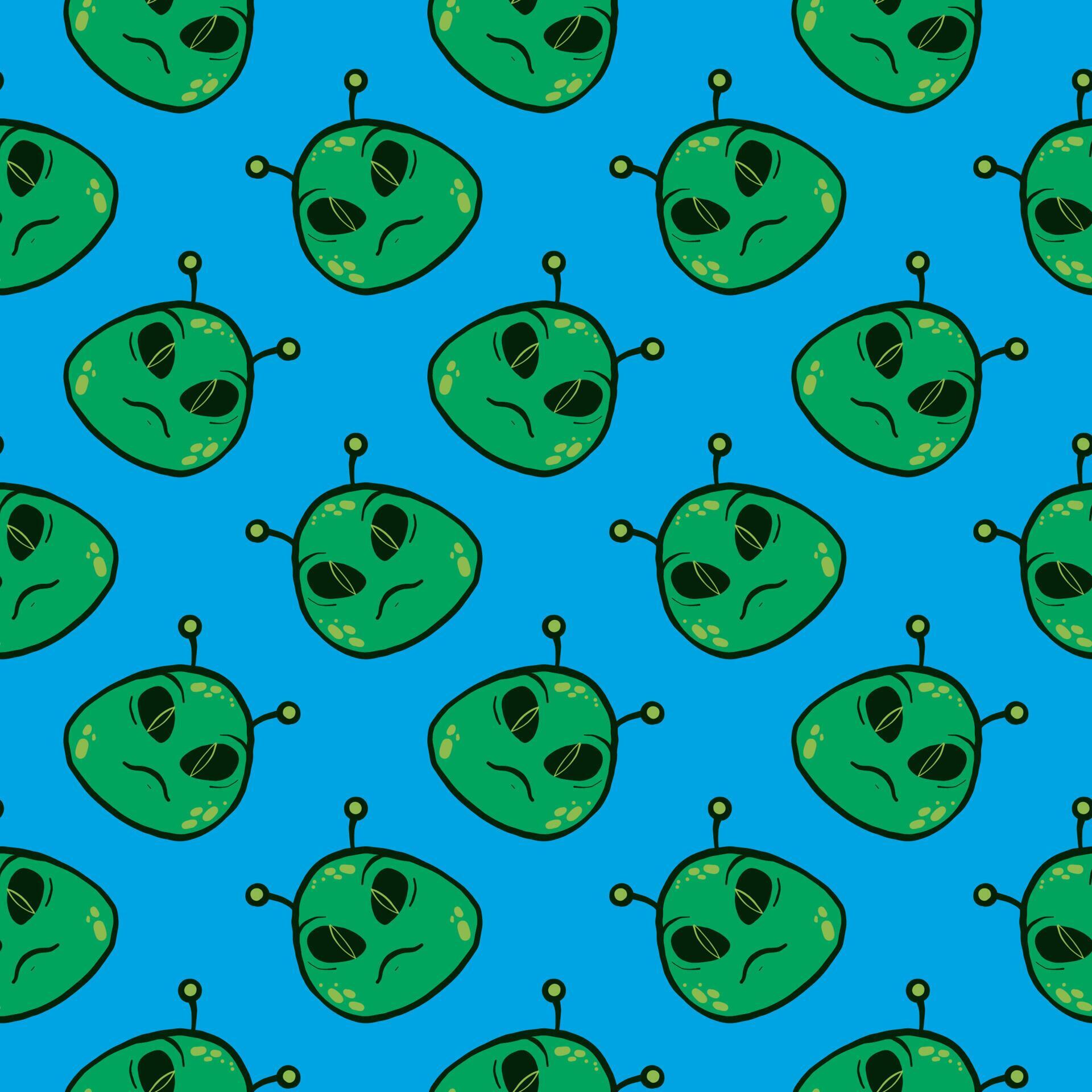 Green alien,seamless pattern on blue background. 13673708 Vector Art at ...