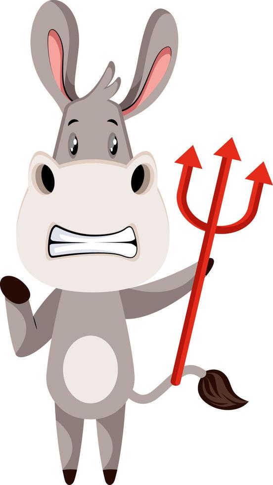 Donkey with devil spear, illustration, vector on white background.
