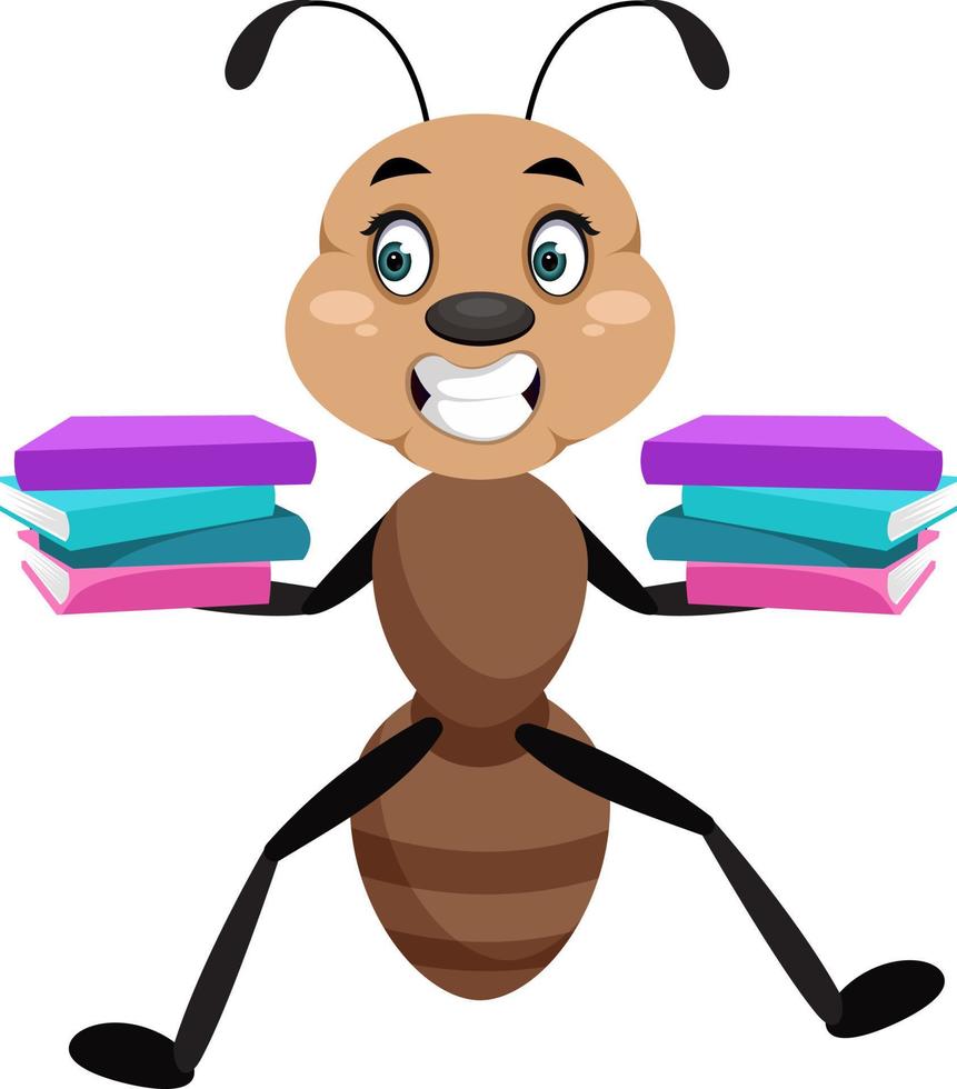 Ant holding books, illustrator, vector on white background.