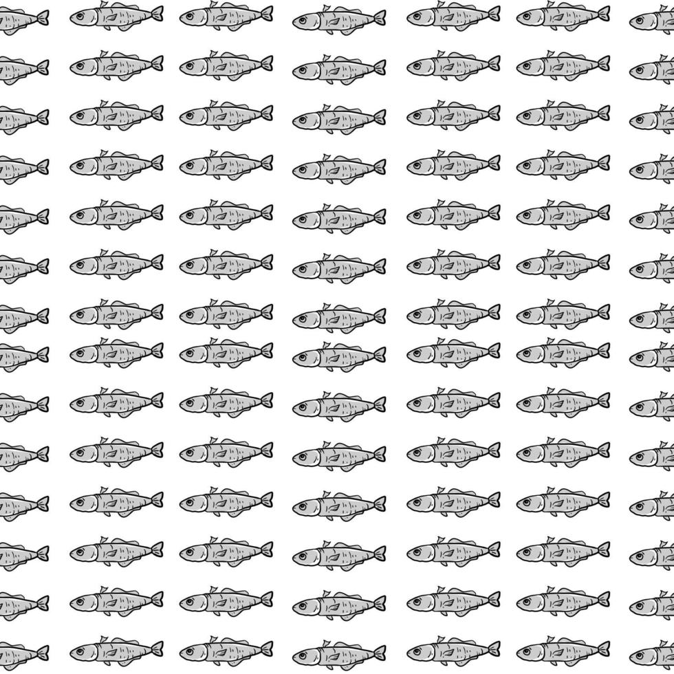 Patrón de pescado merluza, ilustración, vector sobre fondo blanco.