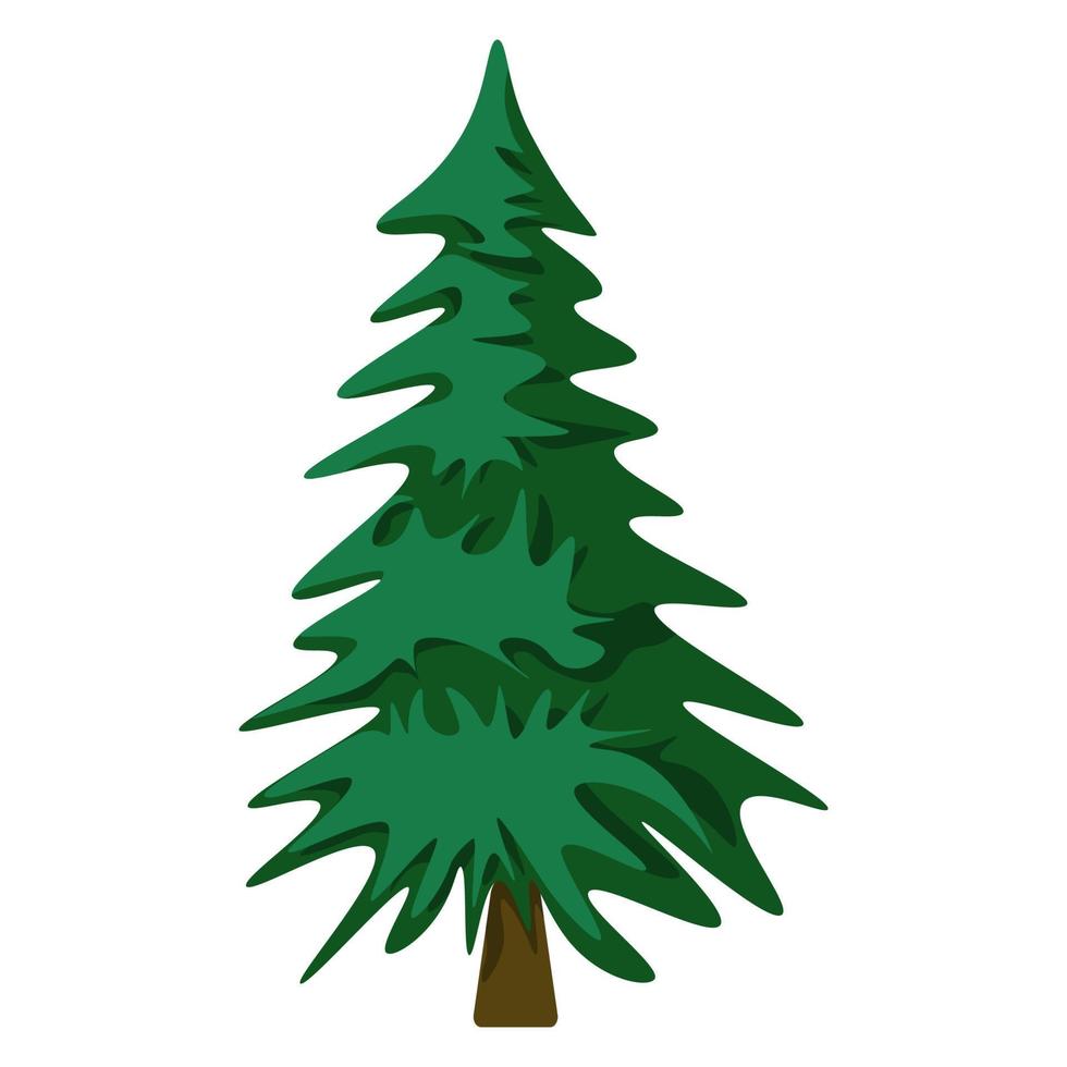 pino verde al estilo de las caricaturas. árbol tradicional del bosque. Ilustración de vector colorido aislado sobre fondo blanco.