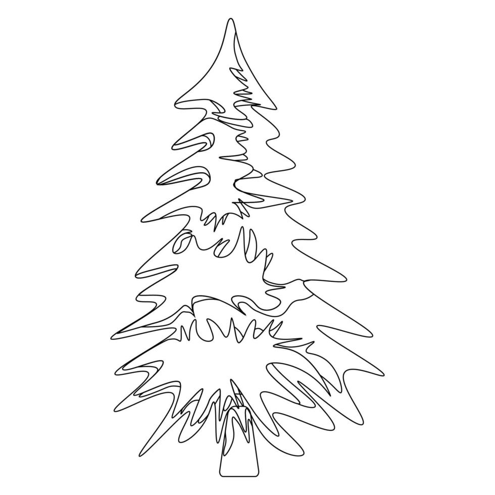 Green pine in outline style. Forest traditional tree. Vector illustration isolated on white background.