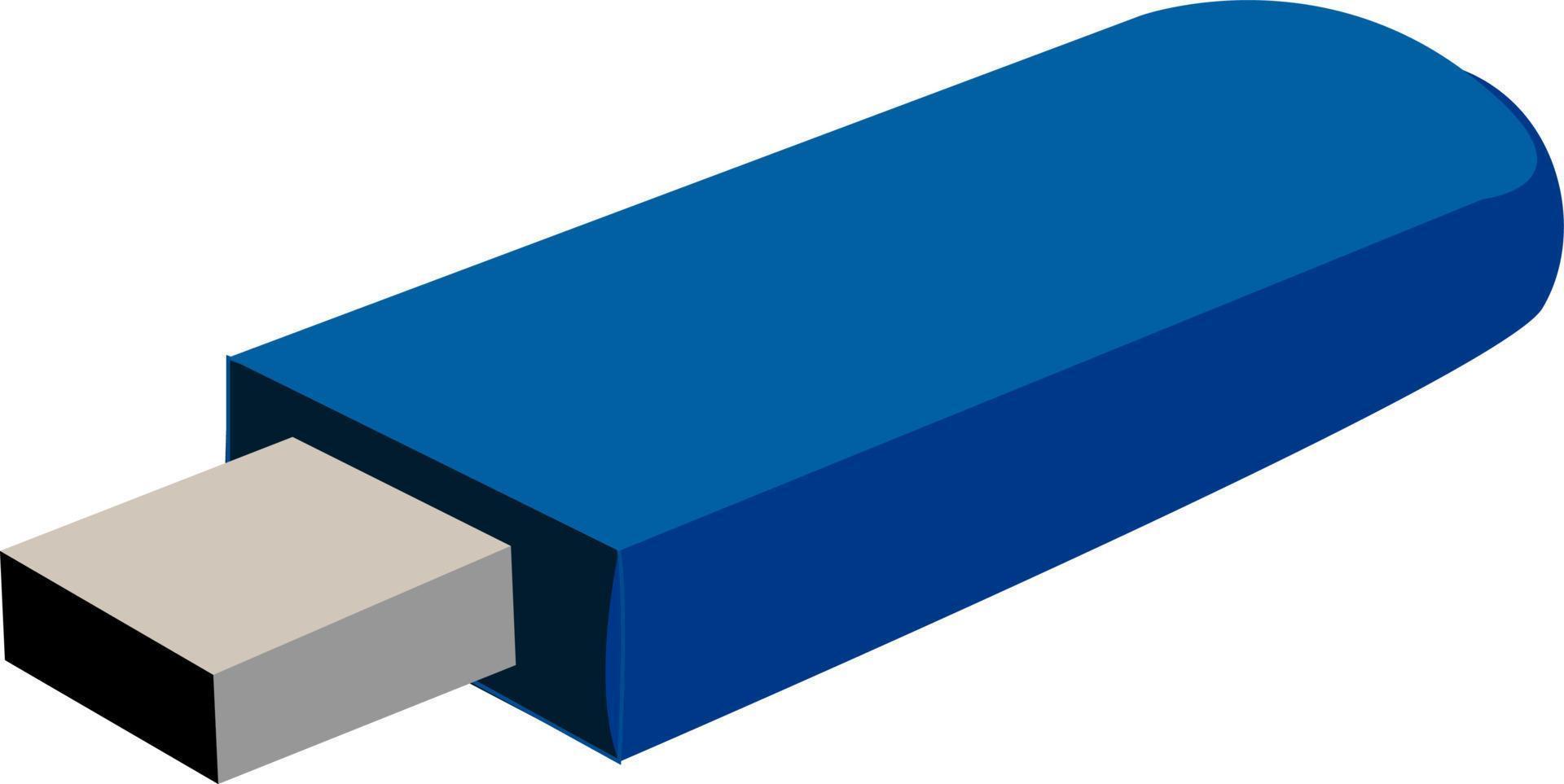 Blue USB drive, illustration, vector on white background.