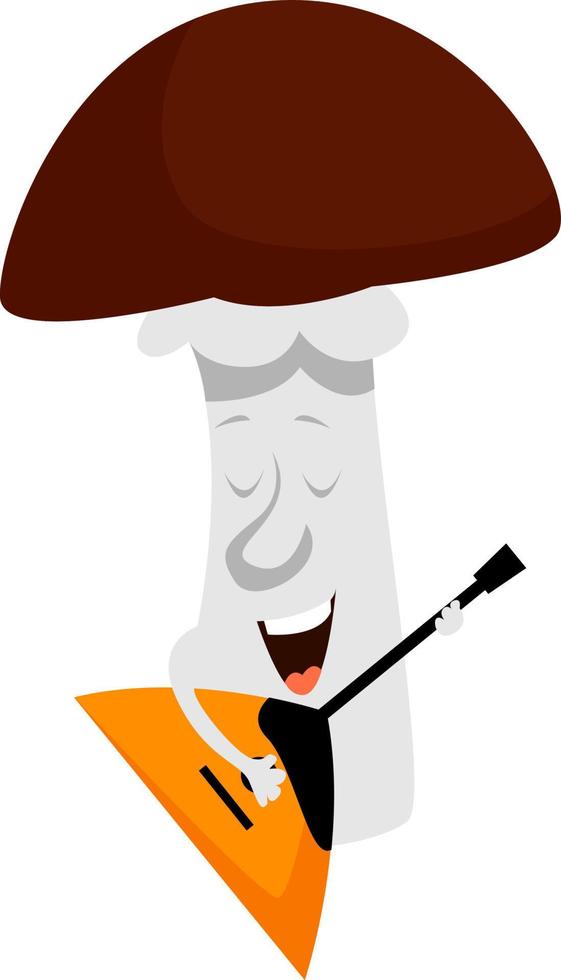 Mushroom with guitar, illustration, vector on white background.