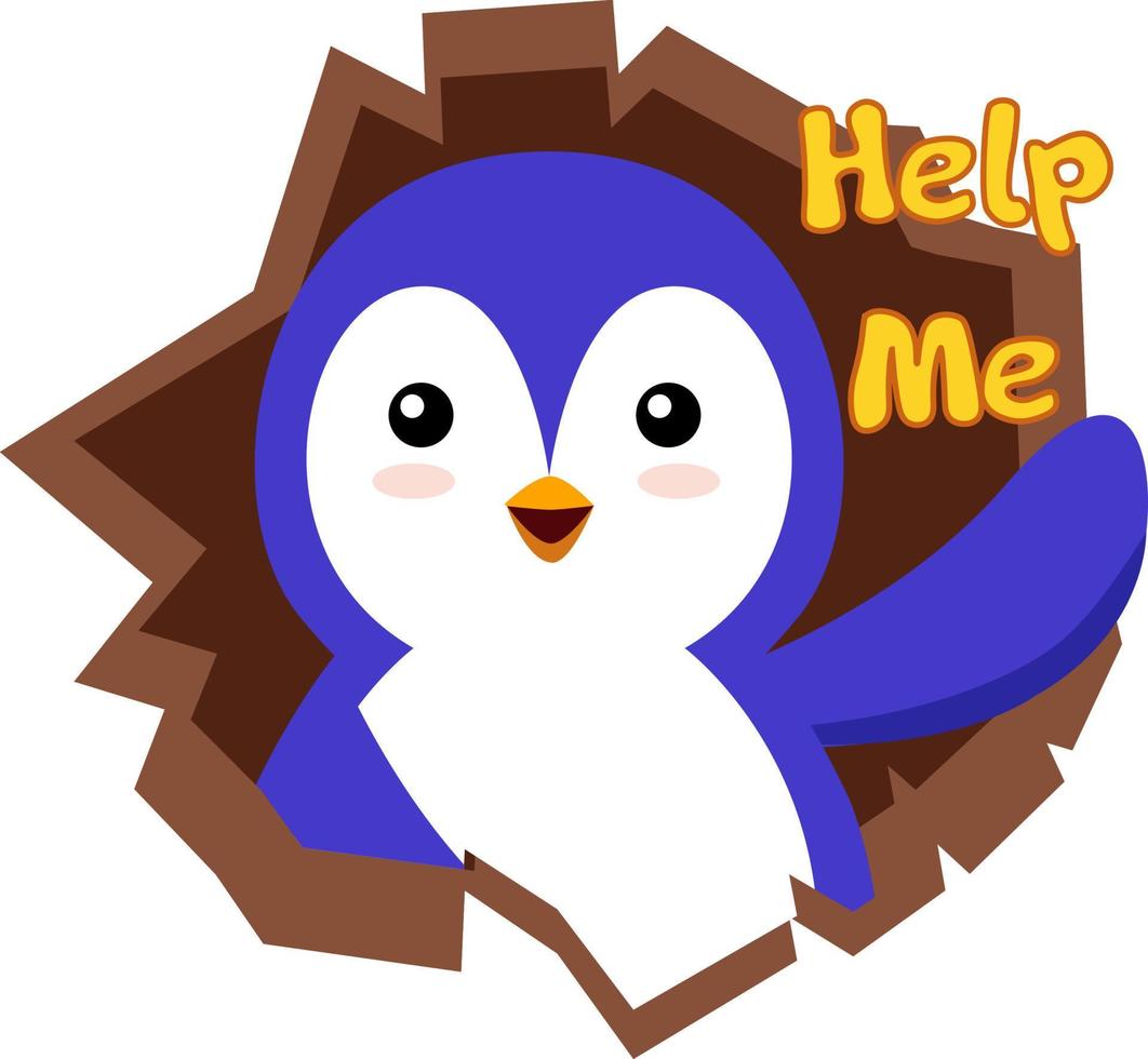 Penguin needs help, illustration, vector on white background.