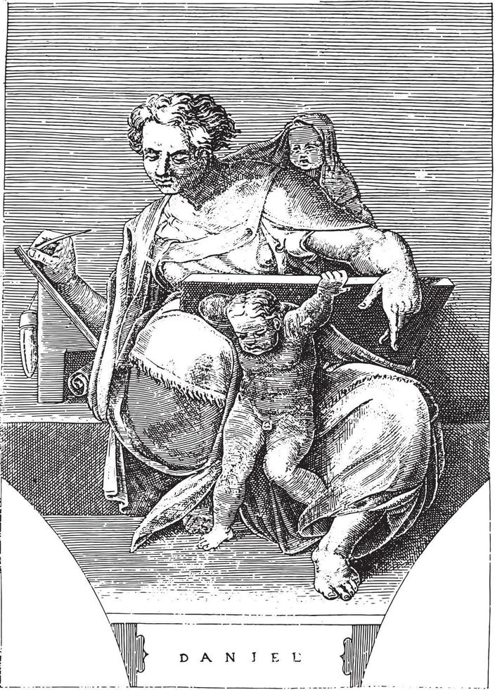 profeta daniel, adamo scultori, después de michelangelo, 1585, ilustración vintage. vector