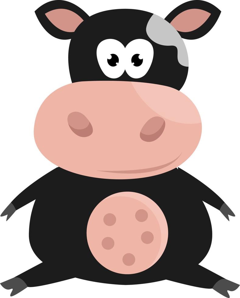 vaca negra tonta, ilustración, vector sobre fondo blanco