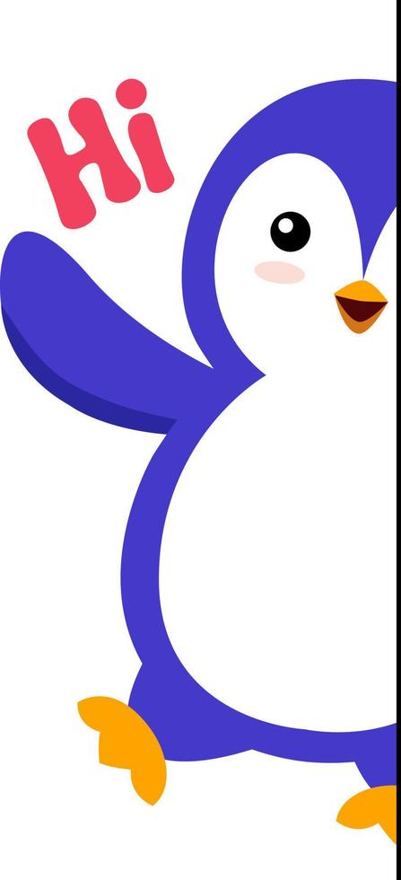 Penguin saying hi, illustration, vector on white background.