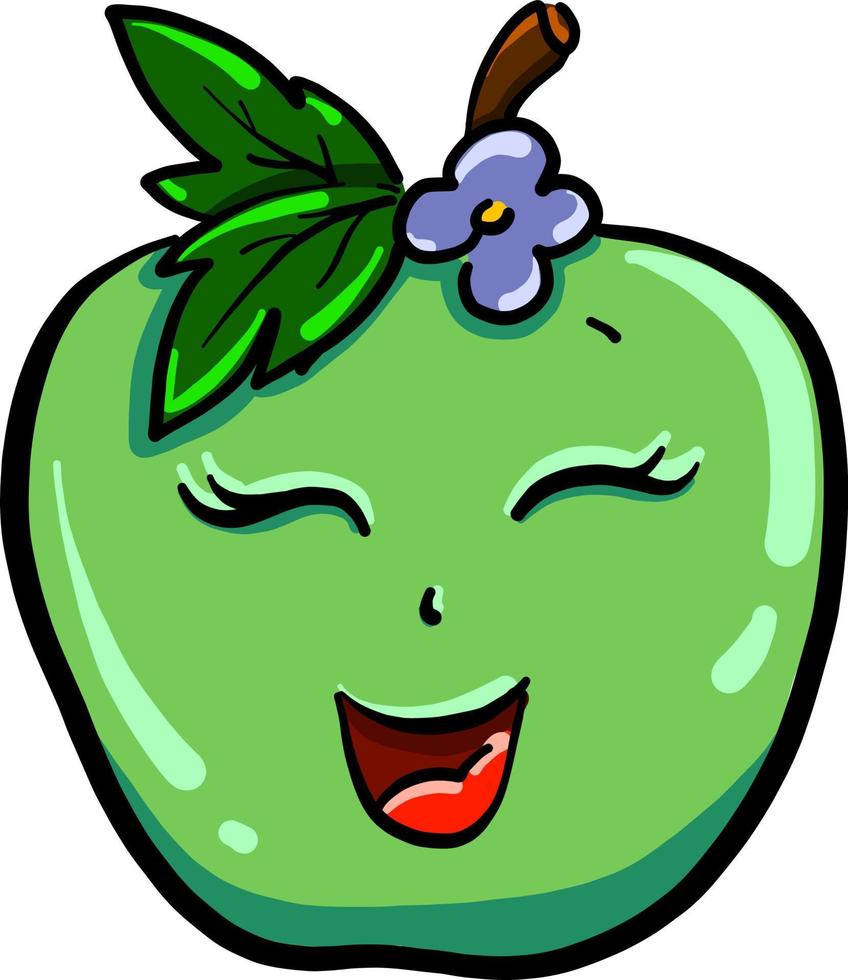 manzana verde con ojos, ilustración, vector sobre fondo blanco