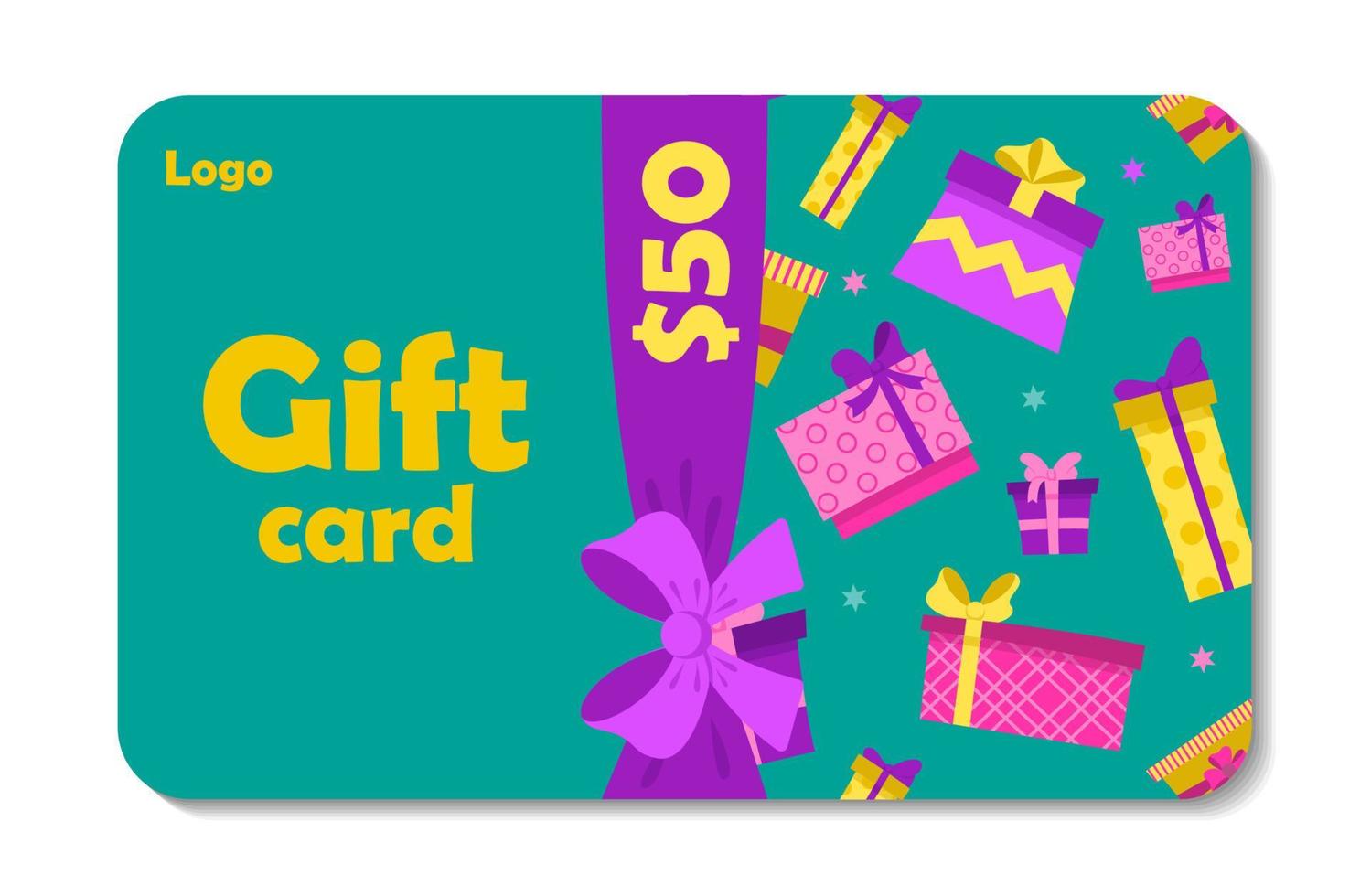 Colorful gift voucher with presents boxes and a bow Loyalty program