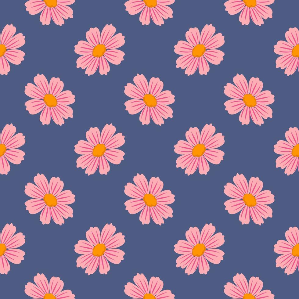 flores rosadas mínimas, patrón sin costuras sobre fondo morado oscuro. vector