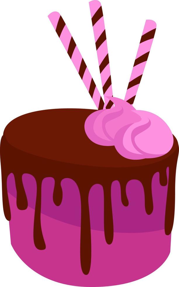 Pink delicious cake, illustration, vector on white background