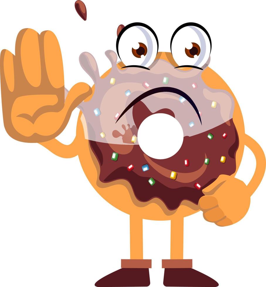 Donut showing stop sign, illustration, vector on white background.