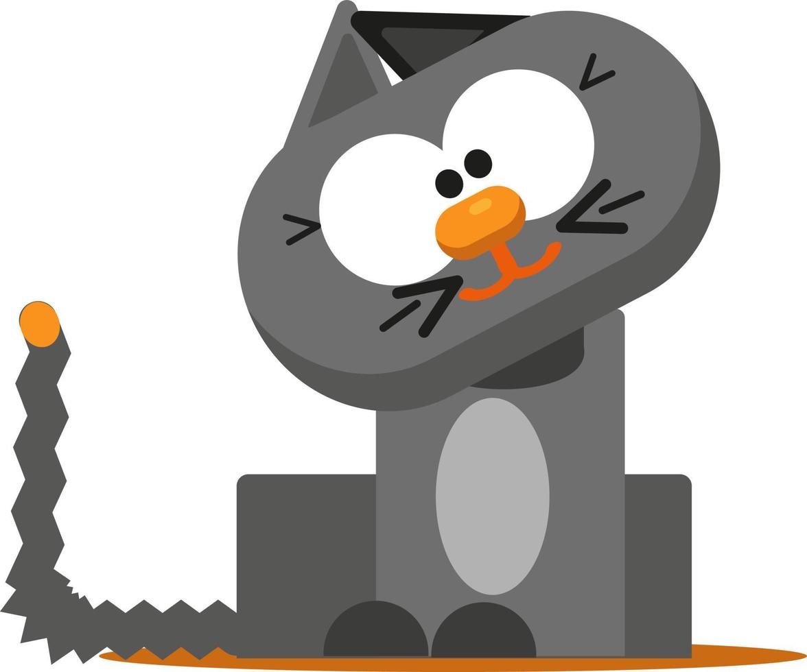 Crazy grey cat, illustration, vector on a white background.