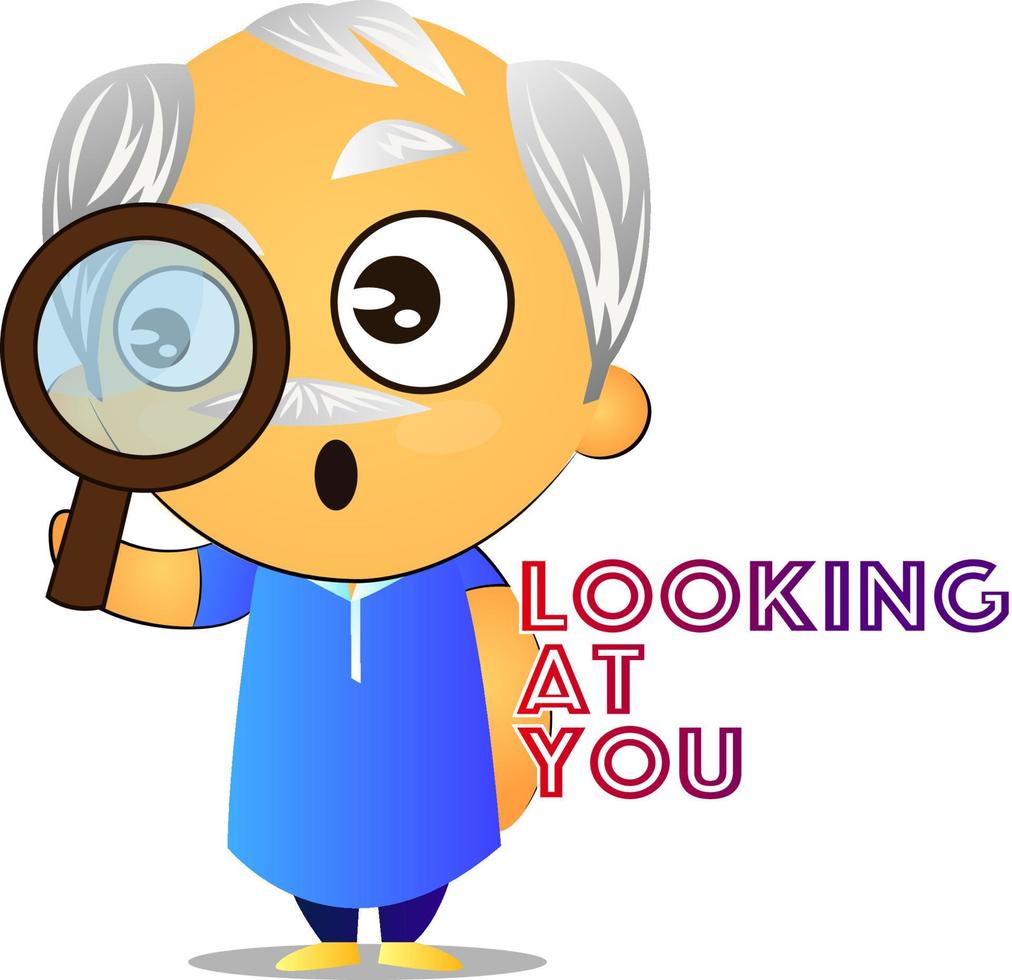 Old man looking at you, illustration, vector on white background.