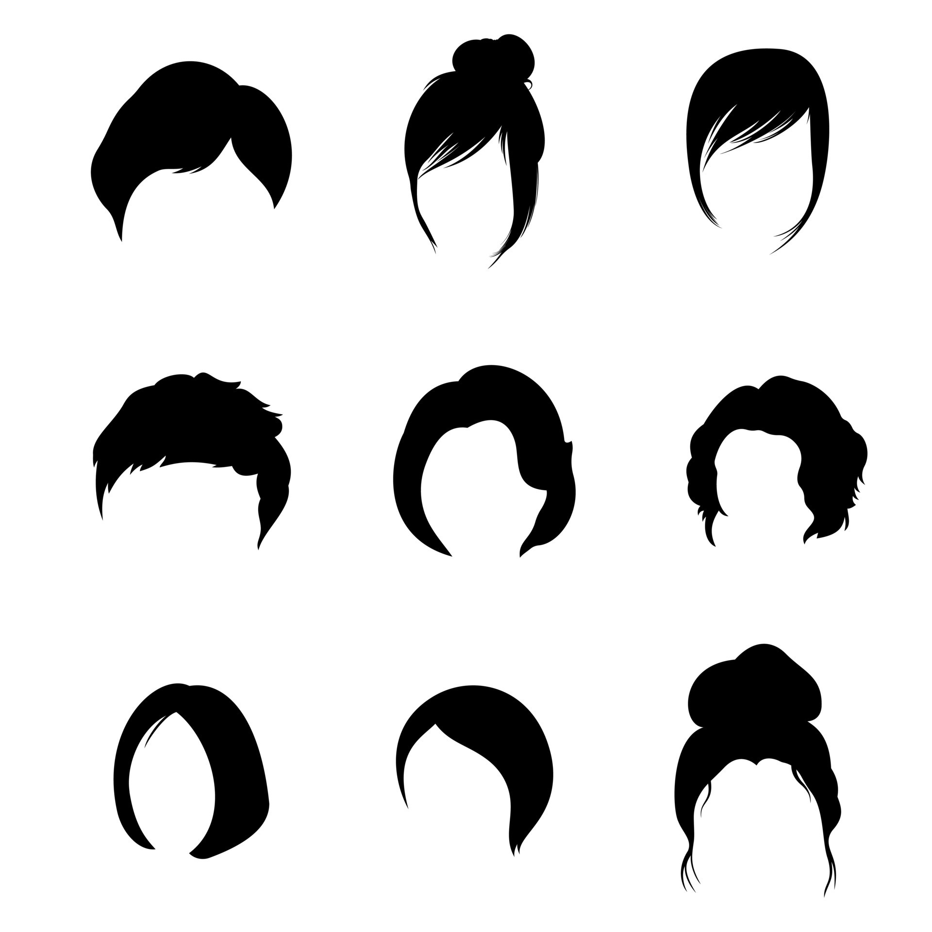 Set of Women Hair Short Haircut Women Hairstyle Silhouette Vector