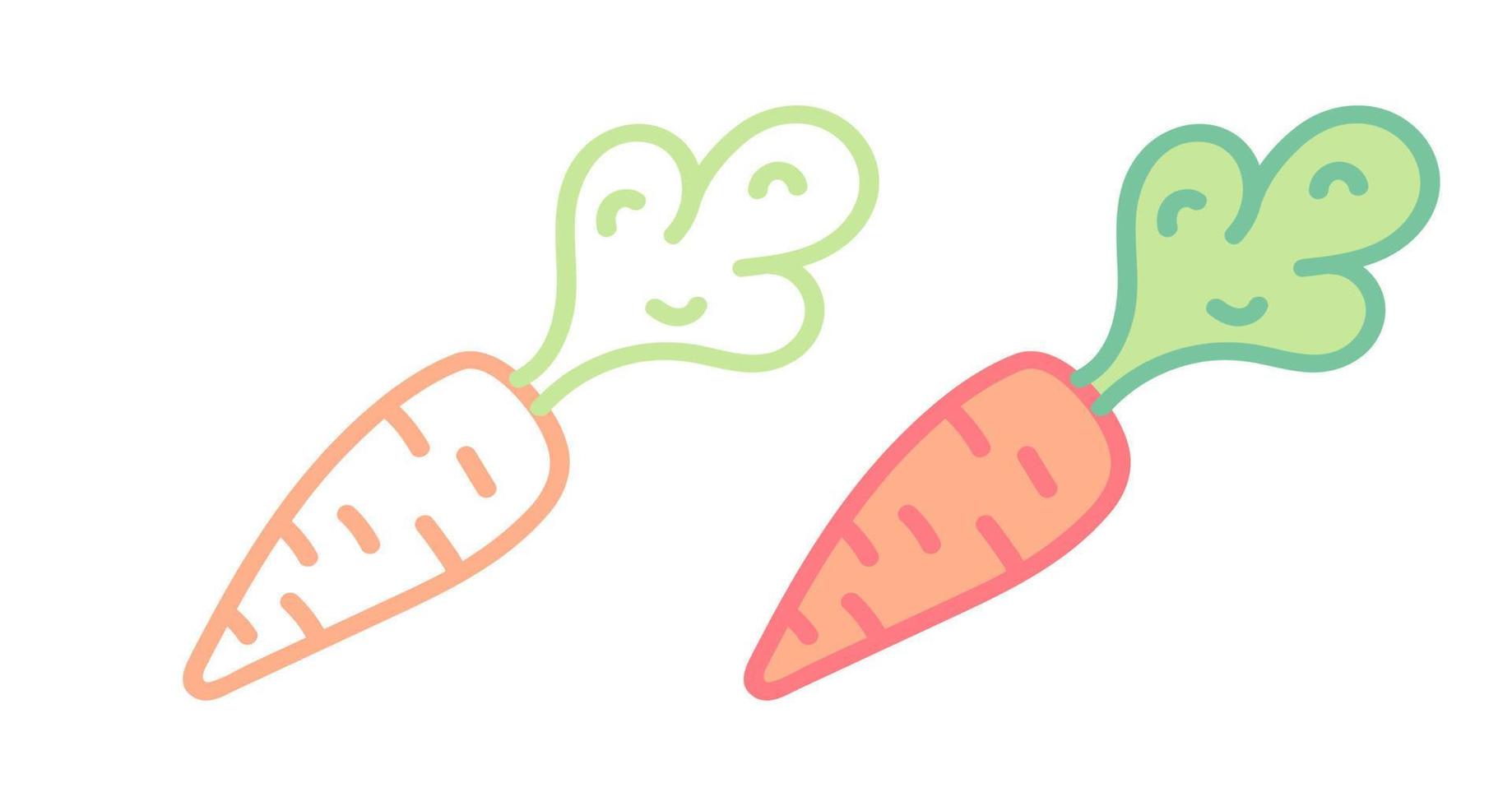 Vector set icons of carrots. Vector illustration of carrot. Hand drawing vegetables.