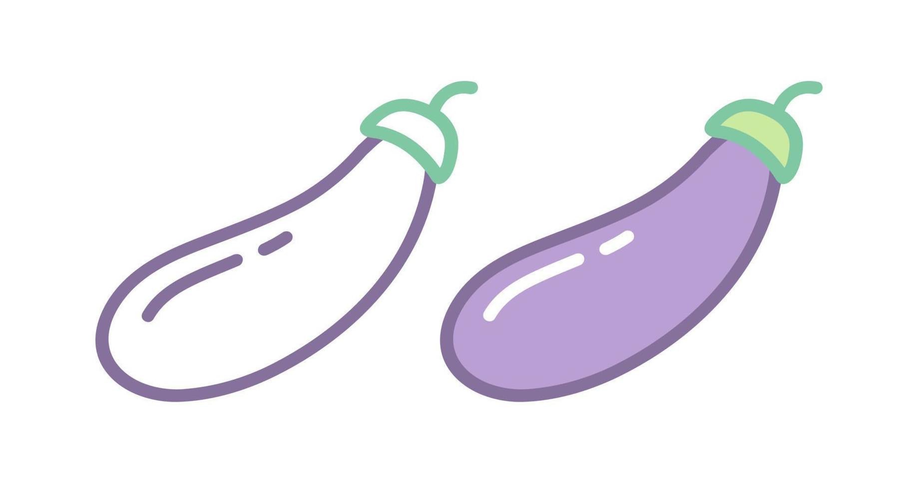 Vector set icons of eggplants. Illustration of eggplant. Hand drawing vegetables.