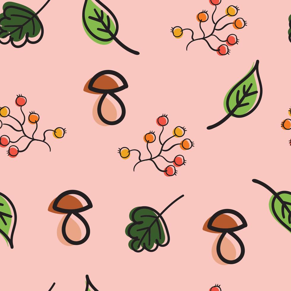 Vector seamless pattern with berries and mushroom.