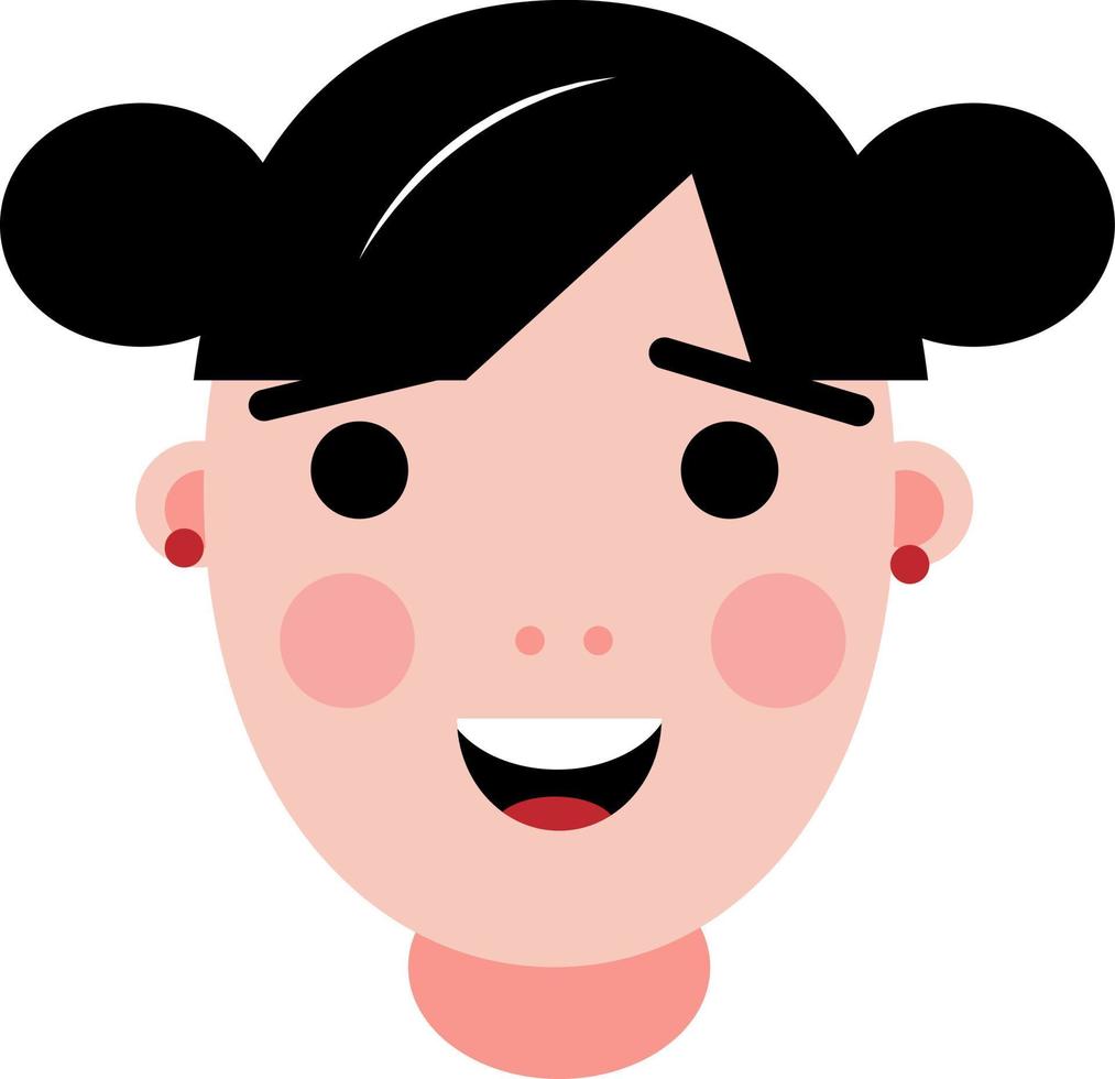 Girl with hair in buns, illustration, vector on a white background.