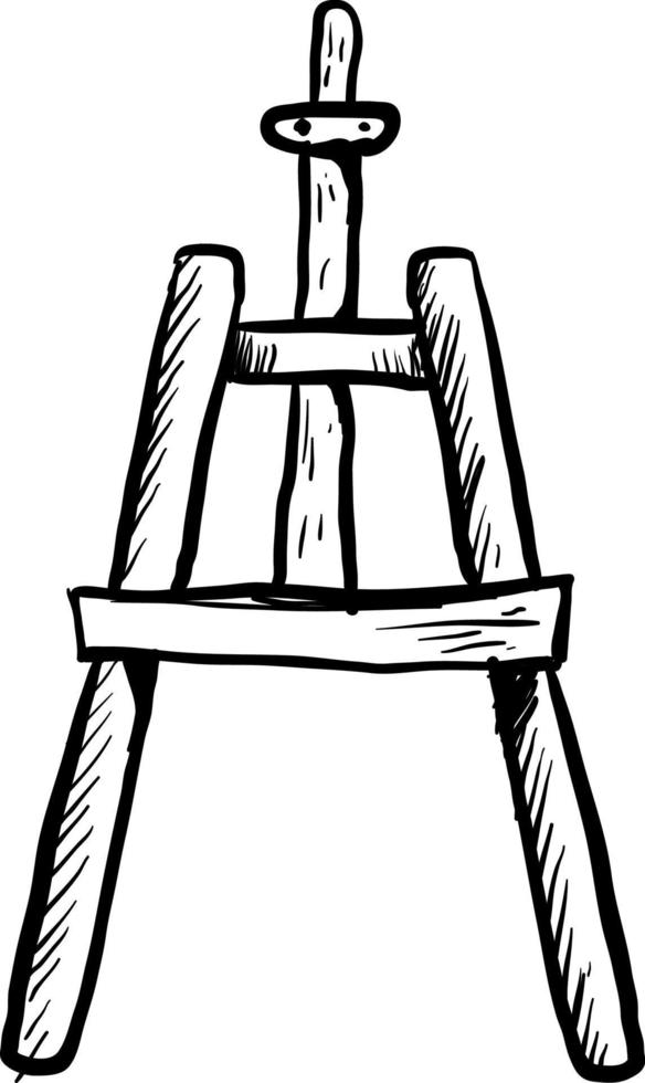 Sketch of a easel, illustration, vector on white background.