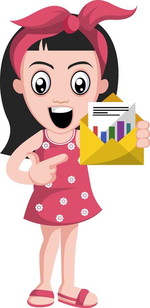 Gilr with envelope, illustration, vector on white background.