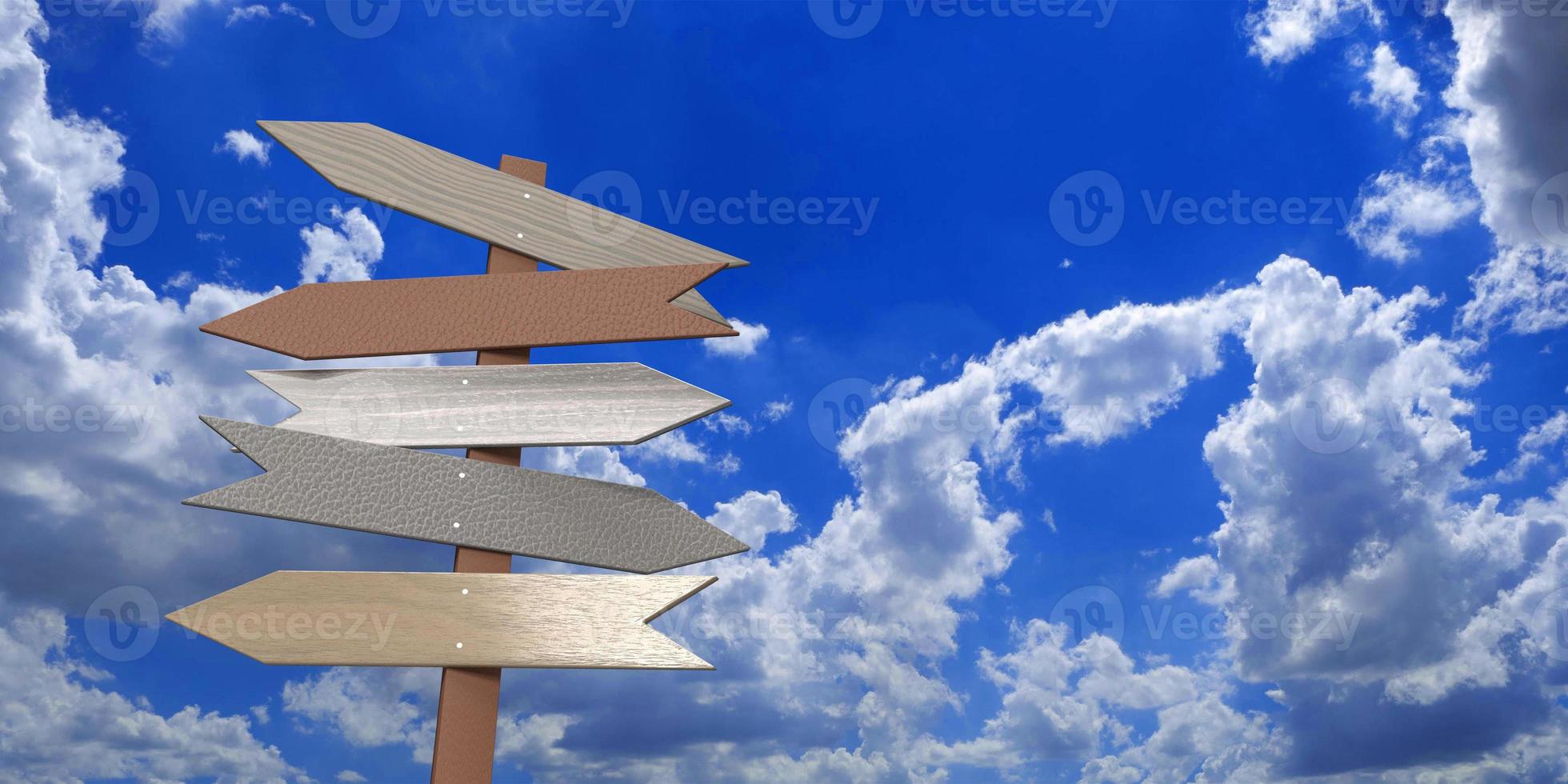 Signpost arrow direction guidance sign choice information way road post concept destination nature sky travel choose indicator point location blank empty mock up signboard traffic wooden blue sky road photo