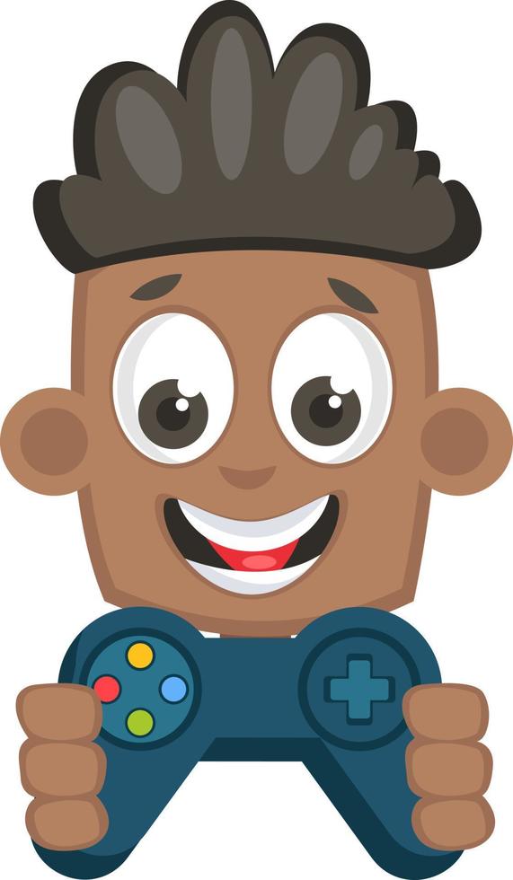 Boy with gamepad, illustration, vector on white background.