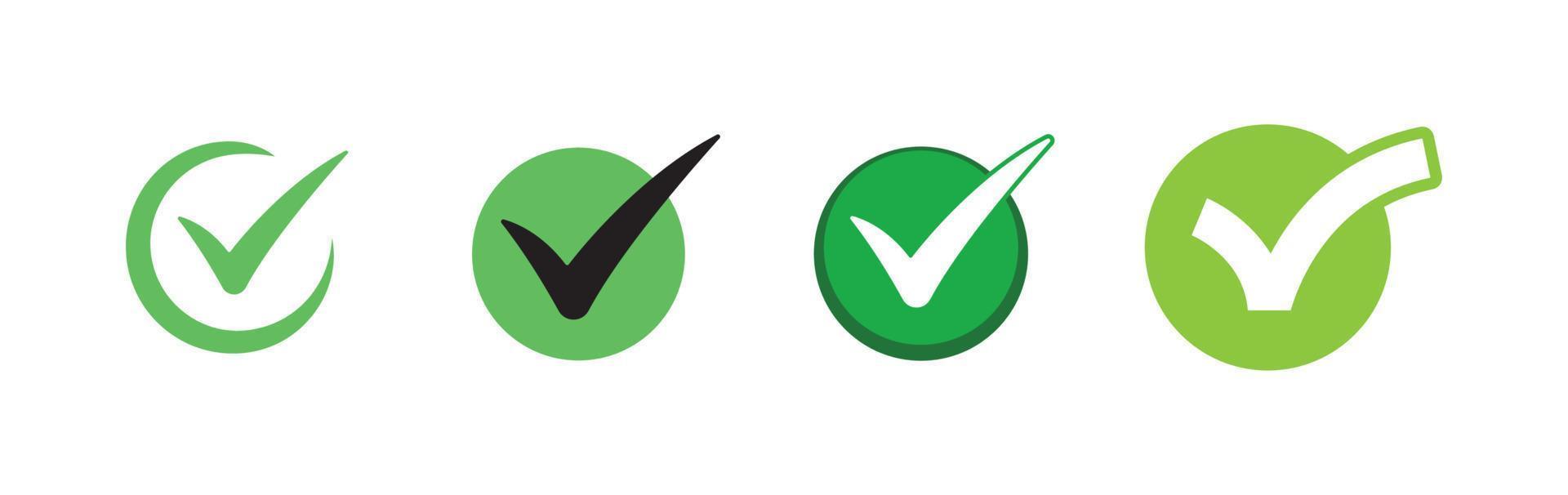 Check mark. Set of Green tick approval icons. vector