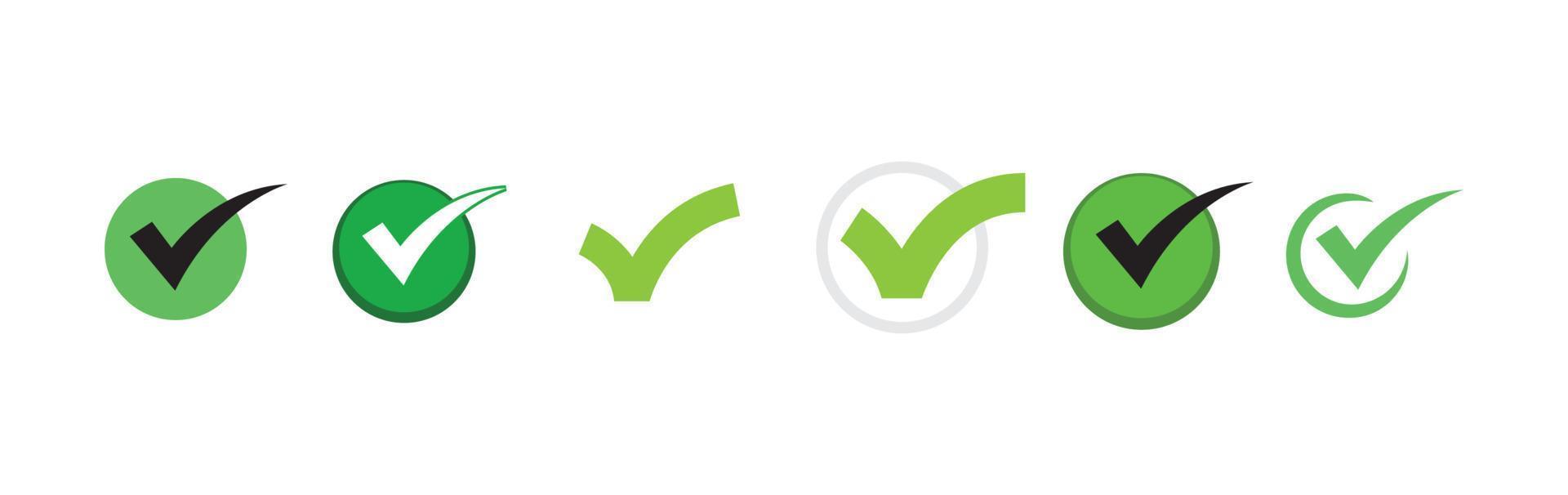 Check mark. Set of Green tick approval icons. vector