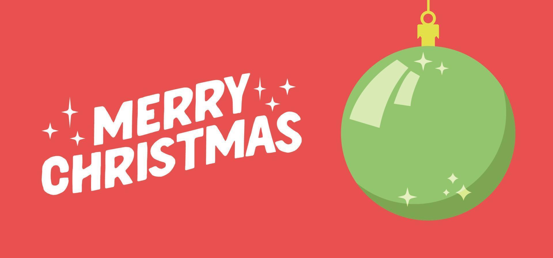 Merry Christmas horizontal banner. Flat design christmas ball. for greeting card or advertising in horizontal design with copy space. vector