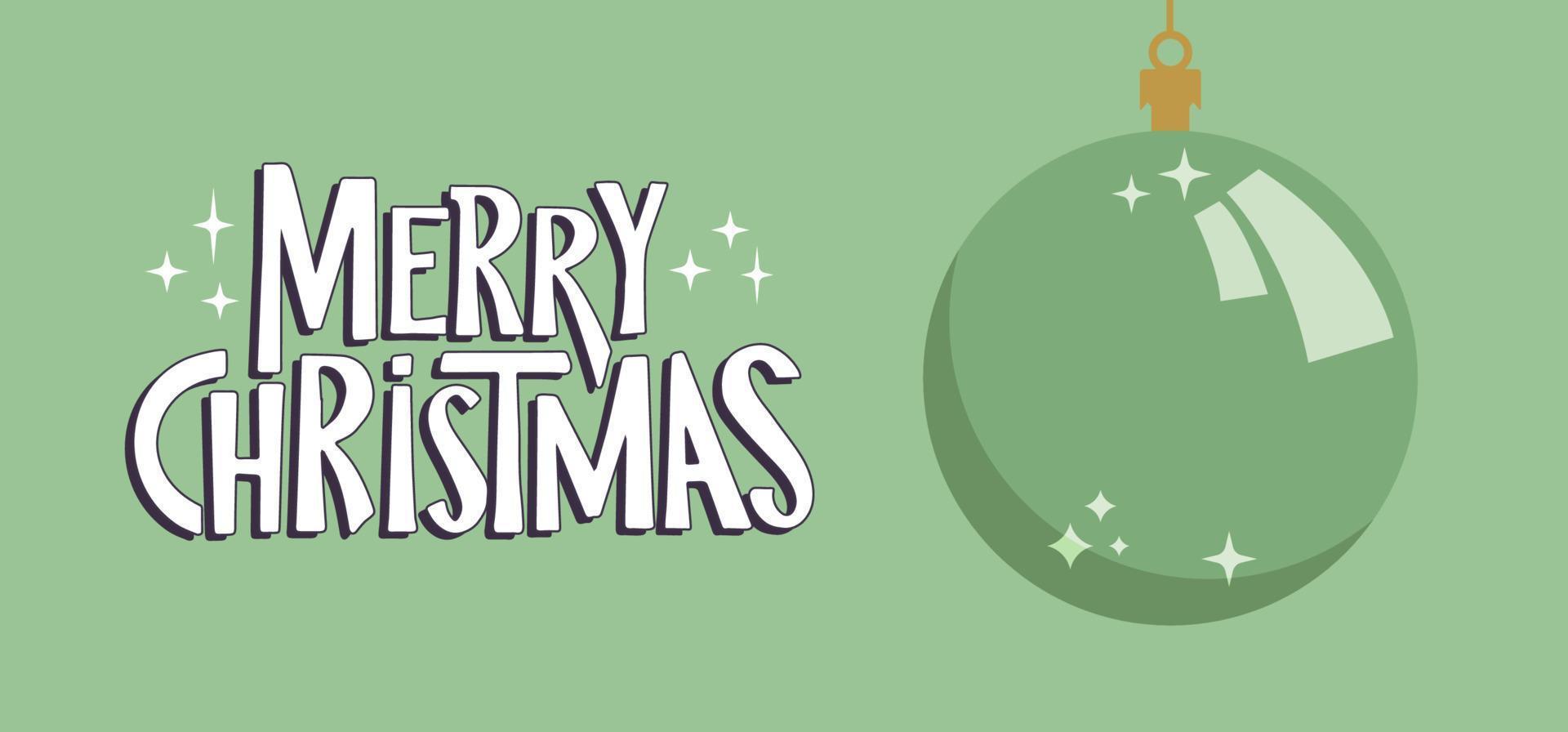 Merry Christmas horizontal banner. Flat design christmas ball. for greeting card or advertising in horizontal design with copy space. vector