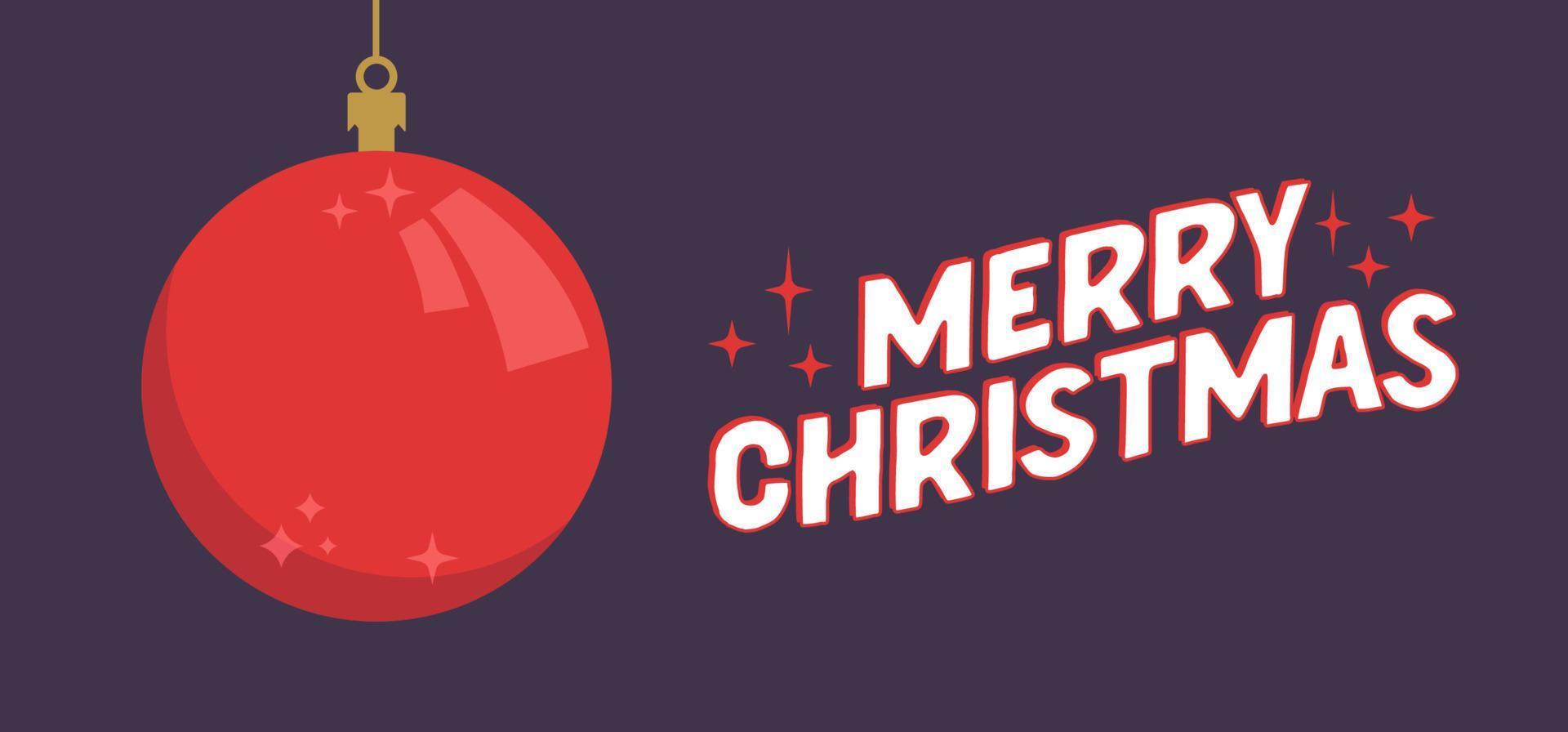 Merry Christmas horizontal banner. Flat design christmas ball. for greeting card or advertising in horizontal design with copy space. vector