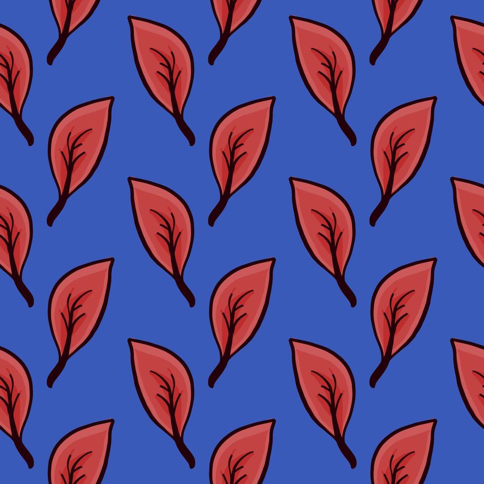 Red leaf , seamless pattern on a dark blue background. vector