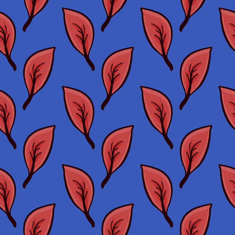 Red leaf , seamless pattern on a dark blue background. vector