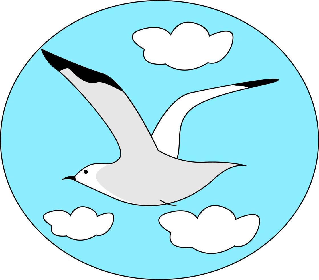Gaviota volando en el cielo, ilustración, vector sobre fondo blanco.