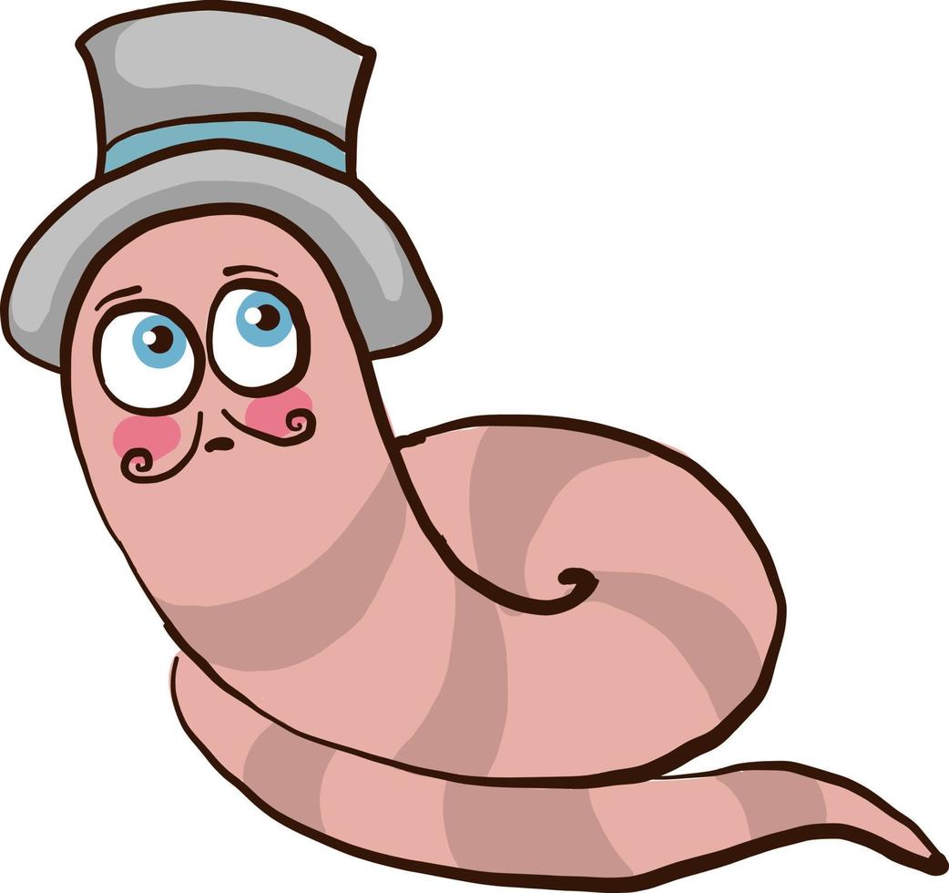 Worm with hat, illustration, vector on white background