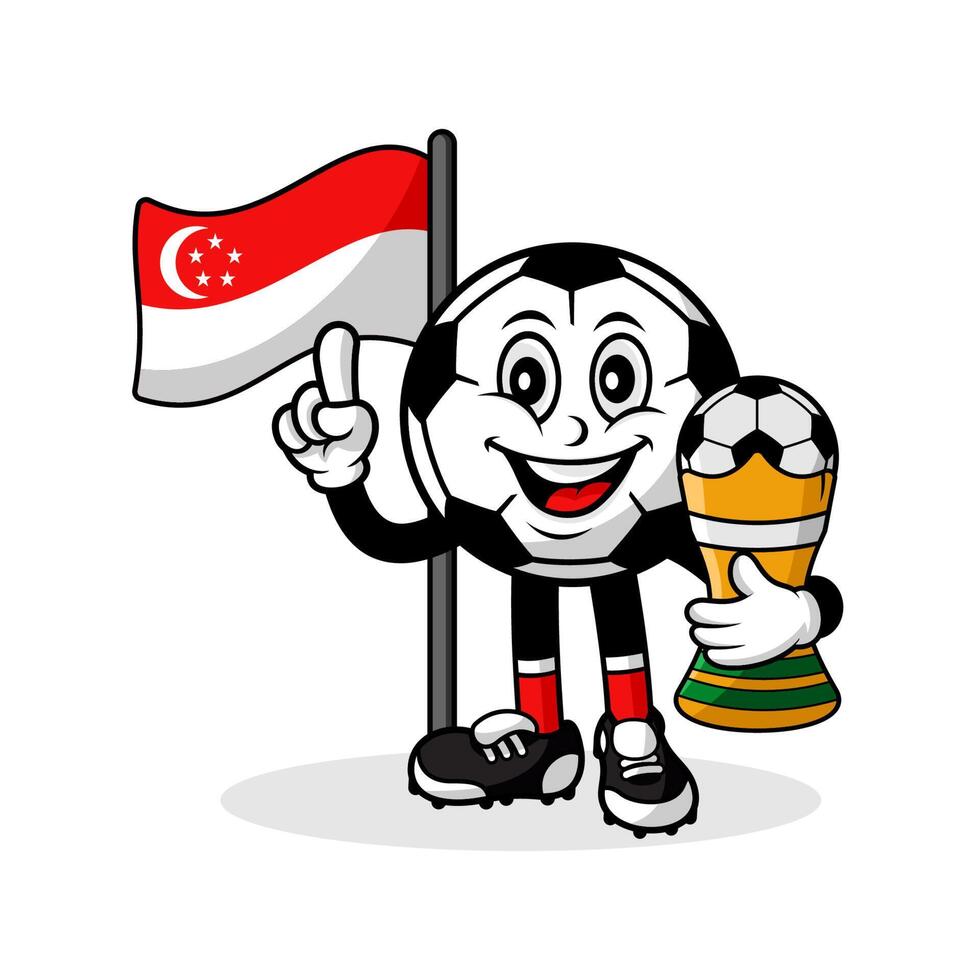 Mascot cartoon football singapore flag with trophy winner vector