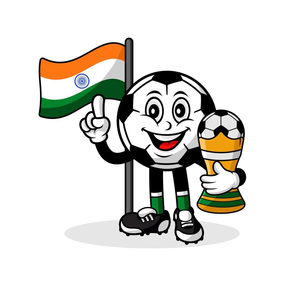 Mascot cartoon football india flag with trophy winner vector