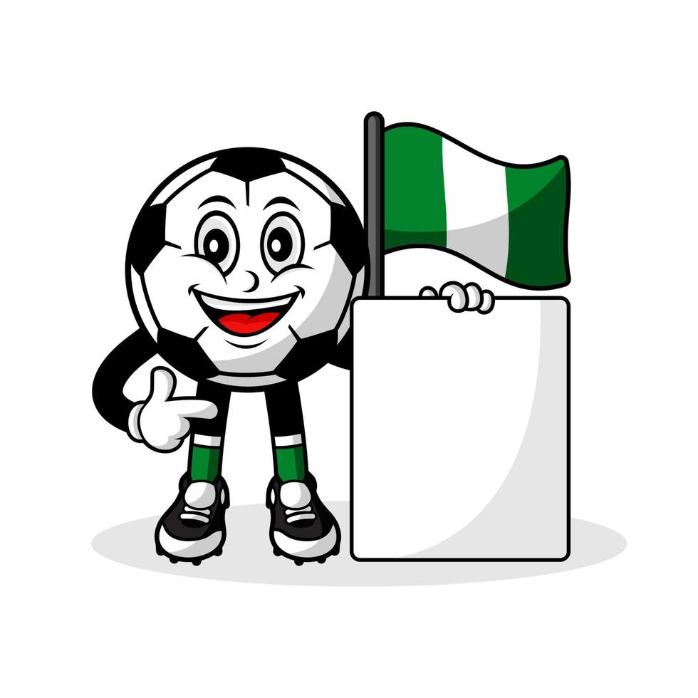 mascota, caricatura, fútbol, nigeria, bandera, con, bandera vector