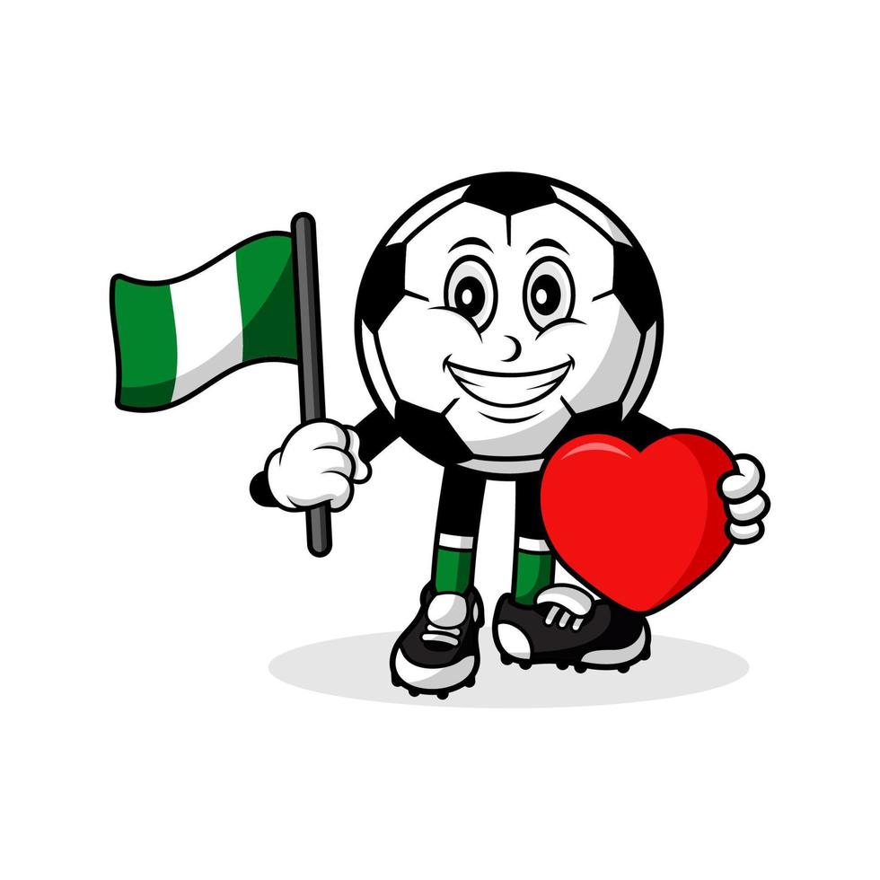 mascota dibujos animados fútbol amor nigeria bandera diseño vector