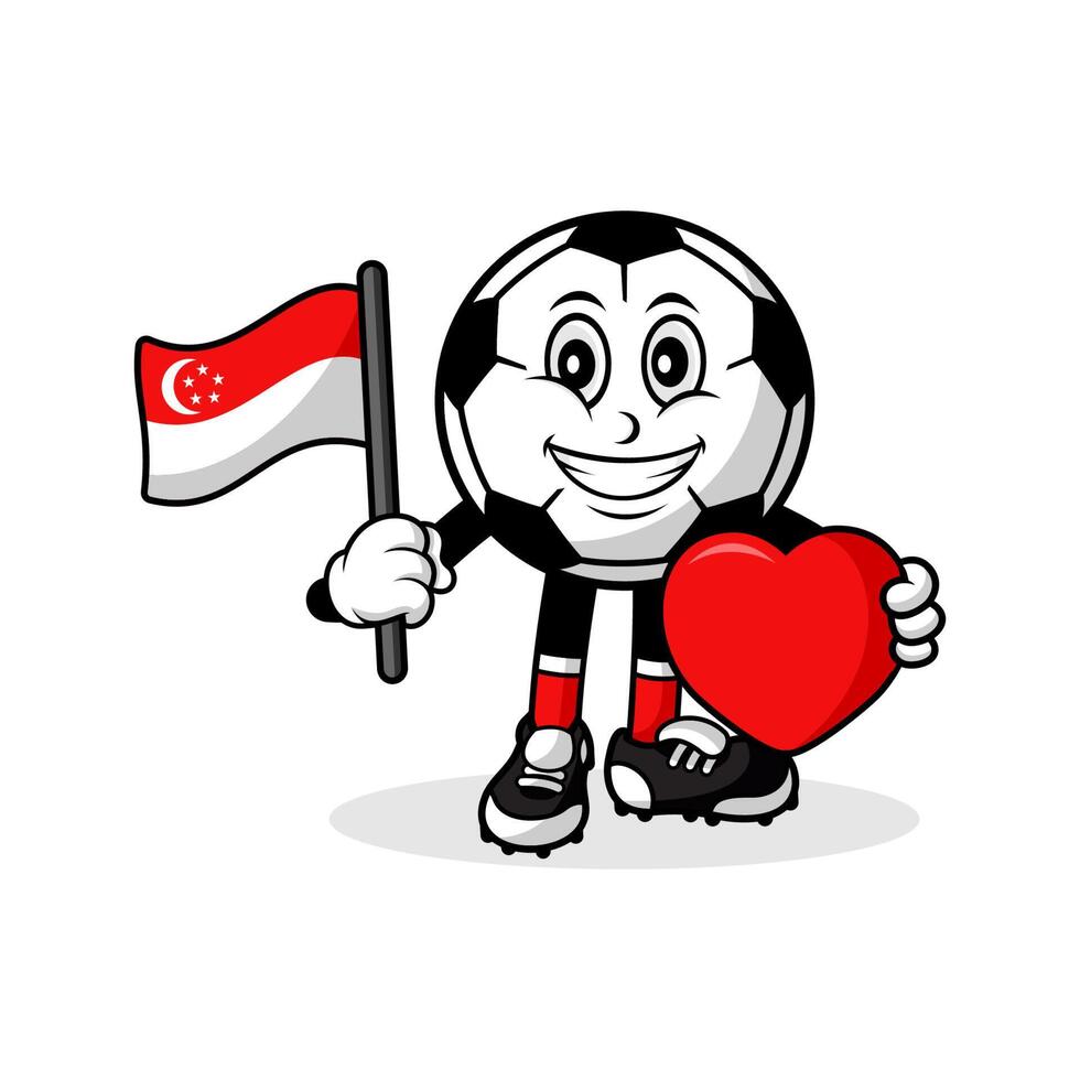 Mascot cartoon football love singapore flag design vector