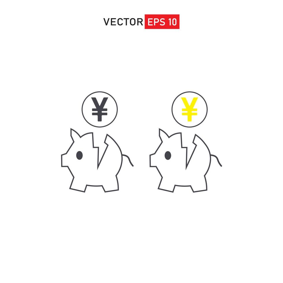 economy concept with piggy bank crack icon represent devaluation and decrease yen currency vector
