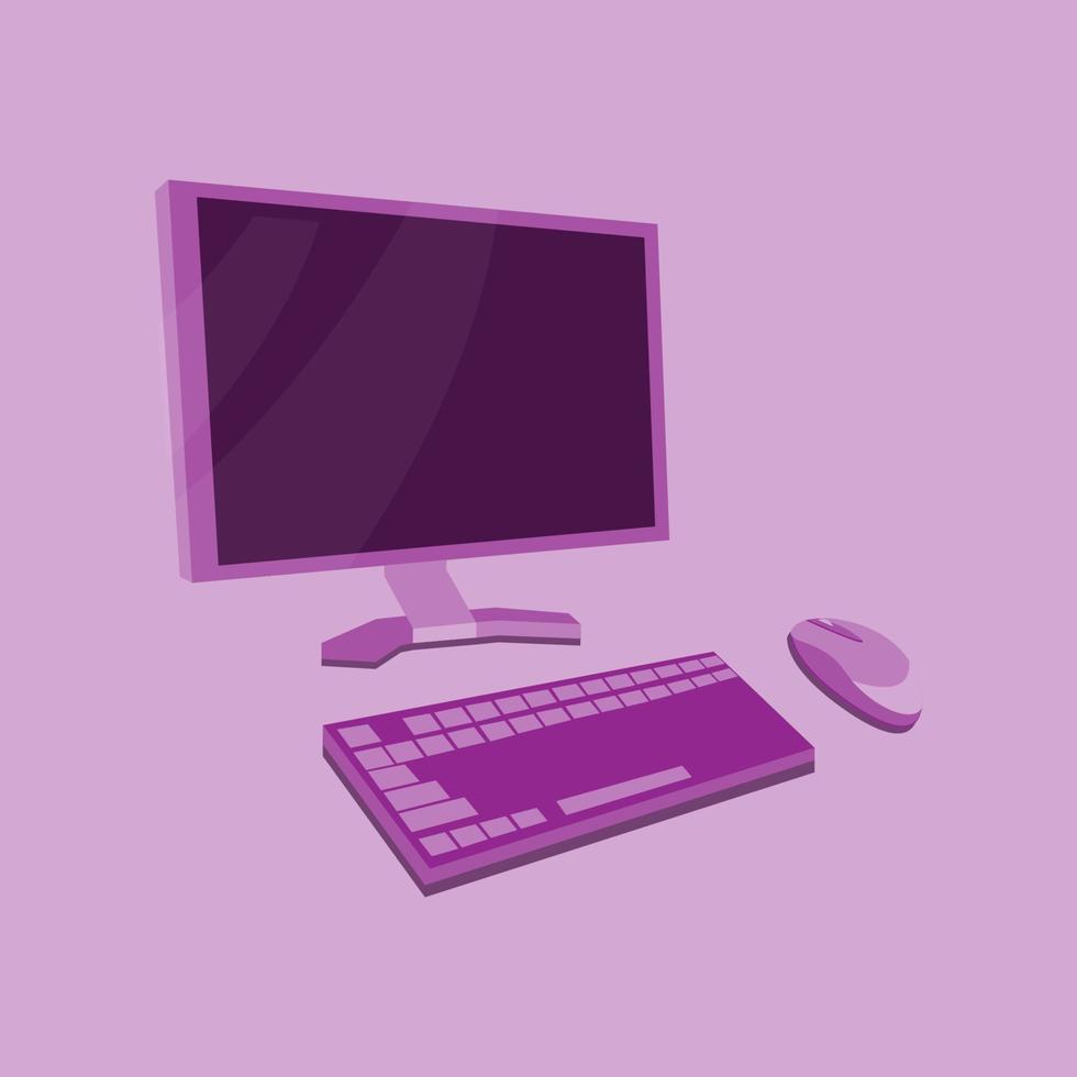 monitor de teclado y mouse sobre fondo púrpura vector